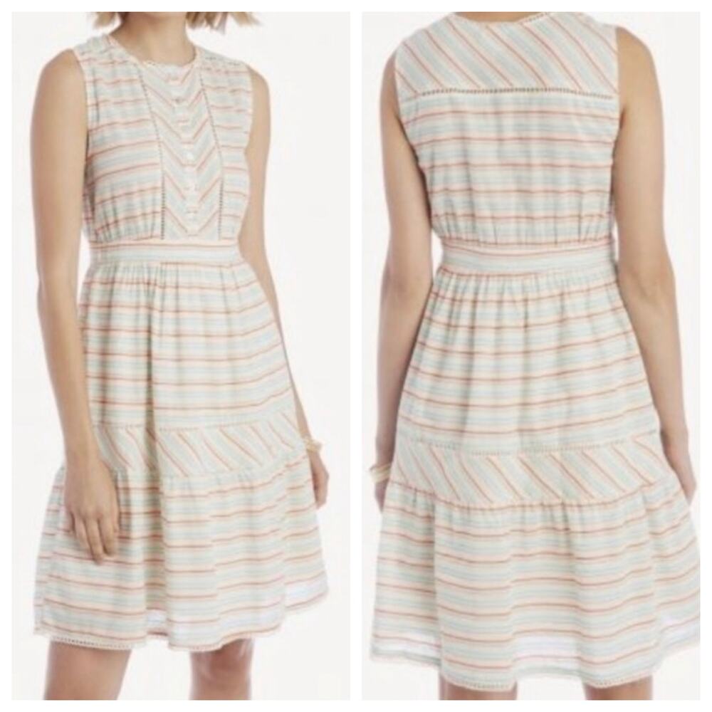 Anthropologie‎ dRA Canyon Striped Sleeveless Button Cotton Dress Size L Summer
